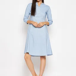Camey Mandarin Collar Cotton A-Line Dress-picture-36