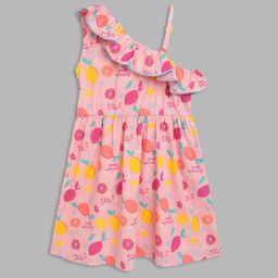 ELLE Pink One Shoulder A-Line Pure Cotton Dress-picture-11