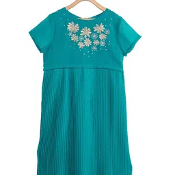 Miyo Girls Teal Embroidered A-Line Dress-image-77