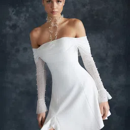 Trendyol Off-Shoulder Bell Sleeve Embellished Sheath Dress-picture-13
