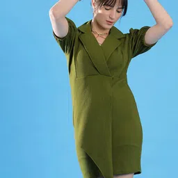 Selvia Notched Collar Puff Sleeves Wrap Dress-image-8