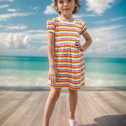 A.T.U.N. Girls Striped Flutter Sleeve A-Line Dress-picture-39