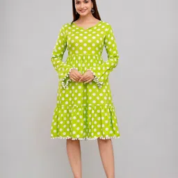 TRENDSWILL Polka Dot Print Bell Sleeve Fit & Flare Dress-picture-24