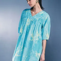 AND Floral Printed Puff Sleeve Pure Cotton A-Line Dress-picture-20