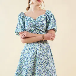 Freehand by The Indian Garage Co Women Sweetheart Neck Puff Sleeve Fit and Flare Dress-picture-18