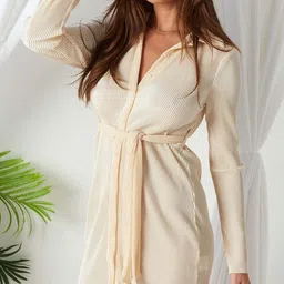 StyleCast Off White Striped Long Sleeves Shirt Style Dress-image-52