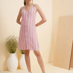 enzeo Pink Striped A-Line Dress-picture-23