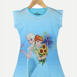 YK Disney Girls Blue Frozen Printed A-Line Dress-image-34