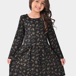 BONKIDS Girls Conversational Printed A-Line Cotton Dress-image-75