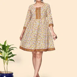 Vbuyz Floral Printed Gathered Cotton Fit & Flare Ethnic Dress-picture-22
