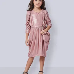 Peppermint Girls Puff Sleeves Gathered Detailed A-Line Dress-image-36