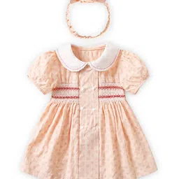 StyleCast Girls Cream Peter Pan Collar Smocked Cotton A-Line Dress-picture-8