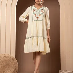 Nyaro Floral Embroidered Cotton A-Line Dress image 1