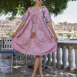 Kesudi Women Floral Print Flared Sleeve A-Line Knee Length Dress image 2