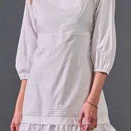 AND V-Neck Cuffed Sleeves Cotton A-Line Dress image 2