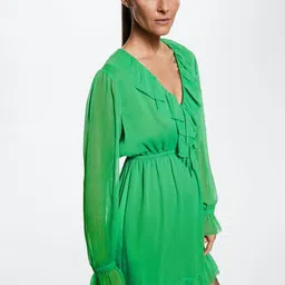 MANGO Women Green Ruffle A-Line Dress image 2