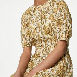 Marks & Spencer Floral Print Puff Sleeve A-Line Dress image 5