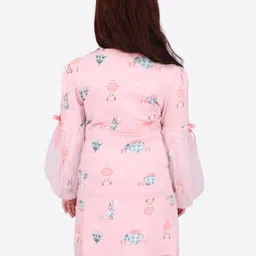 CUTECUMBER Girls Conversational Printed Puff Sleeve Net A-Line Dress image 4