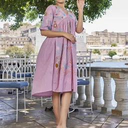 Kesudi Women Floral Print Flared Sleeve A-Line Knee Length Dress image 4