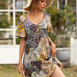 StyleCast x Revolte Floral Printed Flared Sleeve A-Line Dress image 3