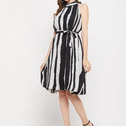 BAESD Abstract Printed Halter Neck Georgette A-Line Dress image 4