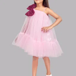 Pink Chick Girls One Shoulder Bow Detail Tulle Net A-Line Dress image 4