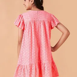 Cherry & Jerry Girls Self Design Flutter Sleeves Cotton A-Line Mini Dress image 5