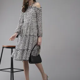 Aarika Floral Print Off-Shoulder Puff Sleeve Georgette A-Line Dress image 2