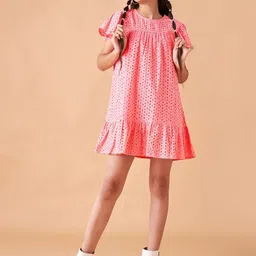 Cherry & Jerry Girls Self Design Flutter Sleeves Cotton A-Line Mini Dress image 4