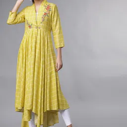 Vishudh Women Green Checked A-Line Kurta-picture-10