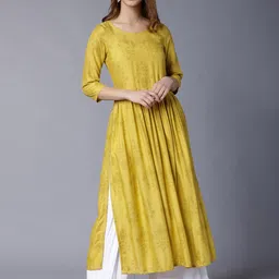 Vishudh Women Yellow Floral Printed Empire Kurta image 1