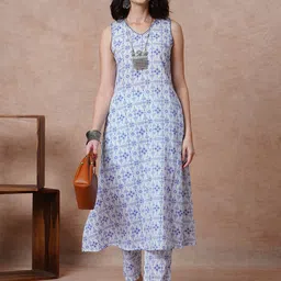 Globus Women Printed Regular Thread Work Kurta with Trousers-picture-28