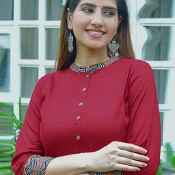 YASH GALLERY Chevron Printed Mandarin Collar A-Line Kurta image 3