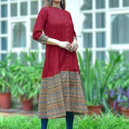 YASH GALLERY Chevron Printed Mandarin Collar A-Line Kurta image 4