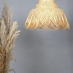 generic Craftscreat Handmade Bamboo Hanging Lamp Shade | Pendant Light for Living Room, Home, Office, Hotel, Cafe, and Restaurant | Unique Decorative Ceiling Light with Holder and Bulb – 45cm x 35cm image 1