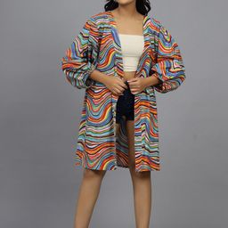HANDICRAFT PALACE Abstract Printed Embellished Pure Cotton Longline Open Front Shrug-picture-4
