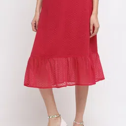 NEUDIS Women Red Self-Design Knee-Length A-Line Skirt image 3