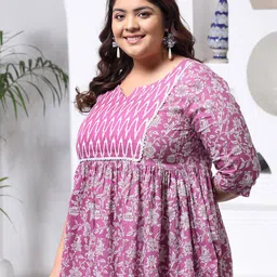 Little More By Stylum Plus Size Floral Printed Pure Cotton Empire Longline Top image 4