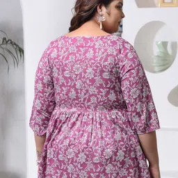 Little More By Stylum Plus Size Floral Printed Pure Cotton Empire Longline Top image 5