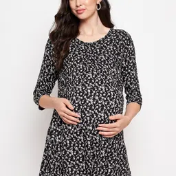 Hypernation Floral Printed Cinched Waist Longline Maternity Top-picture-29