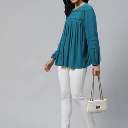 Marks & Spencer Teal Blue Solid A-Line Top image 3