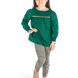 Cherry Crumble Girls Green Fairy Dust Solid A-Line Top image 5