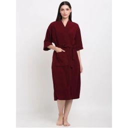 Creeva Unisex Micro Terry Maroon Soft and Lightweight Kimono Style Bath Robe-picture-2