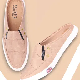 FAUSTO Men Beige Printed PU Slip-On Lightweight Sneakers image 1