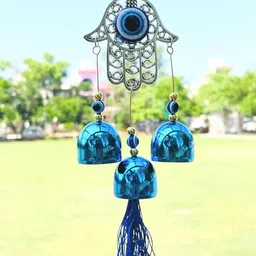 enchantations Evil Eye Wind Chime 3 Bells for Home & Office - Brings Positive Vibes Aluminium Windchime-picture-25