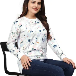 vghc fashion Women Printed Round Neck Polyester White T-Shirt image 5