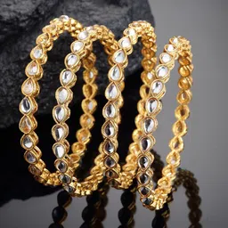 PANASH Set of 4 Gold-Plated Kundan Studded Handcrafted Patterned Bangles-picture-21