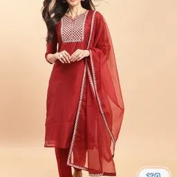 Rajnandini Ethnic Motifs Yoke Design Sequinned Chanderi Silk Kurta With Trousers & Dupatta-picture-48