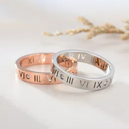 Yellow Chimes Women Pack of 2 Silver and Rose Gold Tone Roman Number Designed Couple Rings-image-45