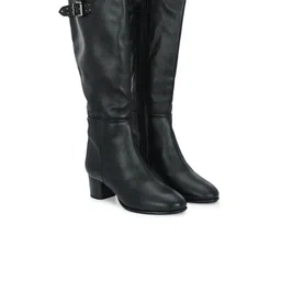 Delize Women High Top Vegan Leather Block-Heeled Knee Regular Boots With Buckle Detail-picture-13